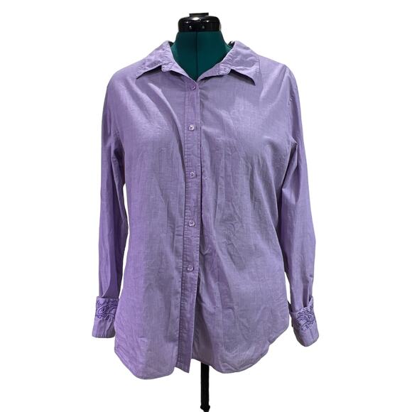 Coldwater Creek Button Up Shirt Embroidered Paisley Cuffs Size Large Purple - Picture 1 of 12